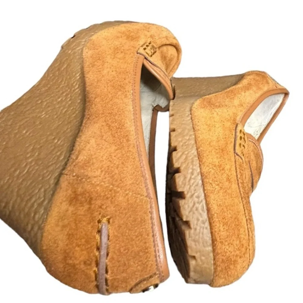 Michael MICHAEL KORS Rory Suede Penny Loafer Wedges, EUC